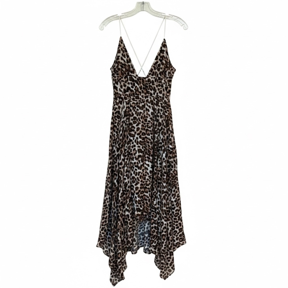 POL Leopard Print Handkerchief Hem Midi Dress S NWOT